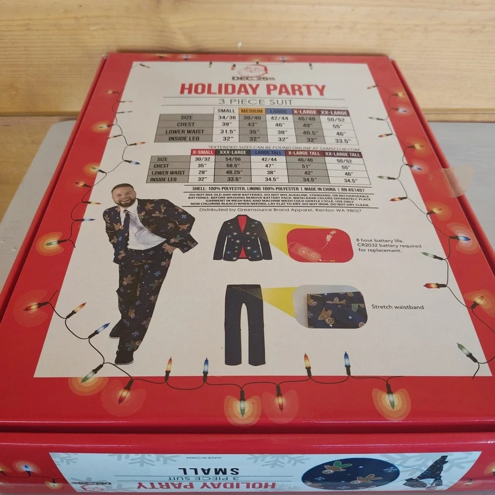 Holiday Party 3 Piece Suit Gingerbread Man With‎ LED Flashing Lights NIB Small